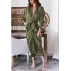 imageBTFBM Maxi Dresses for Women Fall 2025 Long Sleeve Lapel Neck Button Down Elegant Satin Belted Ruched Summer Shirt DressArmy Green