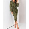 imageBTFBM Maxi Dresses for Women Fall 2025 Long Sleeve Lapel Neck Button Down Elegant Satin Belted Ruched Summer Shirt DressArmy Green