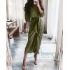 imageBTFBM Maxi Dresses for Women Fall 2025 Long Sleeve Lapel Neck Button Down Elegant Satin Belted Ruched Summer Shirt DressArmy Green