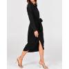 imageBTFBM Maxi Dresses for Women Fall 2025 Long Sleeve Lapel Neck Button Down Elegant Satin Belted Ruched Summer Shirt DressBlack