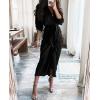 imageBTFBM Maxi Dresses for Women Fall 2025 Long Sleeve Lapel Neck Button Down Elegant Satin Belted Ruched Summer Shirt DressBlack