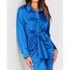imageBTFBM Maxi Dresses for Women Fall 2025 Long Sleeve Lapel Neck Button Down Elegant Satin Belted Ruched Summer Shirt DressBrilliant Blue