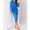 imageBTFBM Maxi Dresses for Women Fall 2025 Long Sleeve Lapel Neck Button Down Elegant Satin Belted Ruched Summer Shirt DressBrilliant Blue