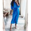 imageBTFBM Maxi Dresses for Women Fall 2025 Long Sleeve Lapel Neck Button Down Elegant Satin Belted Ruched Summer Shirt DressBrilliant Blue