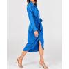 imageBTFBM Maxi Dresses for Women Fall 2025 Long Sleeve Lapel Neck Button Down Elegant Satin Belted Ruched Summer Shirt DressBrilliant Blue