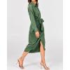 imageBTFBM Maxi Dresses for Women Fall 2025 Long Sleeve Lapel Neck Button Down Elegant Satin Belted Ruched Summer Shirt DressDark Army Green