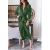 imageBTFBM Maxi Dresses for Women Fall 2025 Long Sleeve Lapel Neck Button Down Elegant Satin Belted Ruched Summer Shirt DressDark Army Green