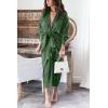 imageBTFBM Maxi Dresses for Women Fall 2025 Long Sleeve Lapel Neck Button Down Elegant Satin Belted Ruched Summer Shirt DressDark Army Green