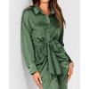 imageBTFBM Maxi Dresses for Women Fall 2025 Long Sleeve Lapel Neck Button Down Elegant Satin Belted Ruched Summer Shirt DressDark Army Green