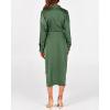 imageBTFBM Maxi Dresses for Women Fall 2025 Long Sleeve Lapel Neck Button Down Elegant Satin Belted Ruched Summer Shirt DressDark Army Green