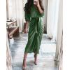 imageBTFBM Maxi Dresses for Women Fall 2025 Long Sleeve Lapel Neck Button Down Elegant Satin Belted Ruched Summer Shirt DressDark Army Green