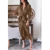 imageBTFBM Maxi Dresses for Women Fall 2025 Long Sleeve Lapel Neck Button Down Elegant Satin Belted Ruched Summer Shirt DressDark Brown