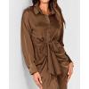 imageBTFBM Maxi Dresses for Women Fall 2025 Long Sleeve Lapel Neck Button Down Elegant Satin Belted Ruched Summer Shirt DressDark Brown