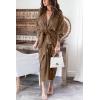 imageBTFBM Maxi Dresses for Women Fall 2025 Long Sleeve Lapel Neck Button Down Elegant Satin Belted Ruched Summer Shirt DressDark Brown