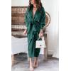 imageBTFBM Maxi Dresses for Women Fall 2025 Long Sleeve Lapel Neck Button Down Elegant Satin Belted Ruched Summer Shirt DressDark Green