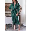 imageBTFBM Maxi Dresses for Women Fall 2025 Long Sleeve Lapel Neck Button Down Elegant Satin Belted Ruched Summer Shirt DressDark Green
