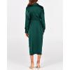 imageBTFBM Maxi Dresses for Women Fall 2025 Long Sleeve Lapel Neck Button Down Elegant Satin Belted Ruched Summer Shirt DressDark Green