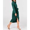 imageBTFBM Maxi Dresses for Women Fall 2025 Long Sleeve Lapel Neck Button Down Elegant Satin Belted Ruched Summer Shirt DressDark Green