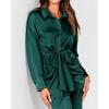 imageBTFBM Maxi Dresses for Women Fall 2025 Long Sleeve Lapel Neck Button Down Elegant Satin Belted Ruched Summer Shirt DressDark Green