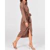 imageBTFBM Maxi Dresses for Women Fall 2025 Long Sleeve Lapel Neck Button Down Elegant Satin Belted Ruched Summer Shirt DressDark Khaki