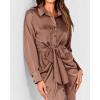 imageBTFBM Maxi Dresses for Women Fall 2025 Long Sleeve Lapel Neck Button Down Elegant Satin Belted Ruched Summer Shirt DressDark Khaki