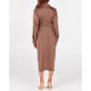imageBTFBM Maxi Dresses for Women Fall 2025 Long Sleeve Lapel Neck Button Down Elegant Satin Belted Ruched Summer Shirt DressDark Khaki