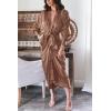 imageBTFBM Maxi Dresses for Women Fall 2025 Long Sleeve Lapel Neck Button Down Elegant Satin Belted Ruched Summer Shirt DressDark Khaki