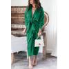 imageBTFBM Maxi Dresses for Women Fall 2025 Long Sleeve Lapel Neck Button Down Elegant Satin Belted Ruched Summer Shirt DressDeep Green