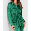 imageBTFBM Maxi Dresses for Women Fall 2025 Long Sleeve Lapel Neck Button Down Elegant Satin Belted Ruched Summer Shirt DressDeep Green