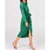 imageBTFBM Maxi Dresses for Women Fall 2025 Long Sleeve Lapel Neck Button Down Elegant Satin Belted Ruched Summer Shirt DressDeep Green