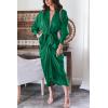 imageBTFBM Maxi Dresses for Women Fall 2025 Long Sleeve Lapel Neck Button Down Elegant Satin Belted Ruched Summer Shirt DressDeep Green