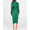 imageBTFBM Maxi Dresses for Women Fall 2025 Long Sleeve Lapel Neck Button Down Elegant Satin Belted Ruched Summer Shirt DressDeep Green
