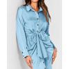 imageBTFBM Maxi Dresses for Women Fall 2025 Long Sleeve Lapel Neck Button Down Elegant Satin Belted Ruched Summer Shirt DressLight Blue