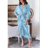 imageBTFBM Maxi Dresses for Women Fall 2025 Long Sleeve Lapel Neck Button Down Elegant Satin Belted Ruched Summer Shirt DressLight Blue