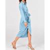 imageBTFBM Maxi Dresses for Women Fall 2025 Long Sleeve Lapel Neck Button Down Elegant Satin Belted Ruched Summer Shirt DressLight Blue