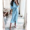 imageBTFBM Maxi Dresses for Women Fall 2025 Long Sleeve Lapel Neck Button Down Elegant Satin Belted Ruched Summer Shirt DressLight Blue
