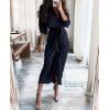 imageBTFBM Maxi Dresses for Women Fall 2025 Long Sleeve Lapel Neck Button Down Elegant Satin Belted Ruched Summer Shirt DressNavy
