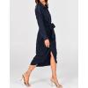 imageBTFBM Maxi Dresses for Women Fall 2025 Long Sleeve Lapel Neck Button Down Elegant Satin Belted Ruched Summer Shirt DressNavy