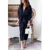 imageBTFBM Maxi Dresses for Women Fall 2025 Long Sleeve Lapel Neck Button Down Elegant Satin Belted Ruched Summer Shirt DressNavy