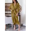 imageBTFBM Maxi Dresses for Women Fall 2025 Long Sleeve Lapel Neck Button Down Elegant Satin Belted Ruched Summer Shirt DressOlive Green