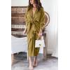 imageBTFBM Maxi Dresses for Women Fall 2025 Long Sleeve Lapel Neck Button Down Elegant Satin Belted Ruched Summer Shirt DressOlive Green