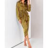 imageBTFBM Maxi Dresses for Women Fall 2025 Long Sleeve Lapel Neck Button Down Elegant Satin Belted Ruched Summer Shirt DressOlive Green