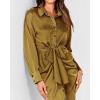 imageBTFBM Maxi Dresses for Women Fall 2025 Long Sleeve Lapel Neck Button Down Elegant Satin Belted Ruched Summer Shirt DressOlive Green