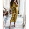 imageBTFBM Maxi Dresses for Women Fall 2025 Long Sleeve Lapel Neck Button Down Elegant Satin Belted Ruched Summer Shirt DressOlive Green