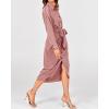 imageBTFBM Maxi Dresses for Women Fall 2025 Long Sleeve Lapel Neck Button Down Elegant Satin Belted Ruched Summer Shirt DressPink