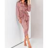 imageBTFBM Maxi Dresses for Women Fall 2025 Long Sleeve Lapel Neck Button Down Elegant Satin Belted Ruched Summer Shirt DressPink