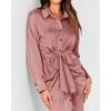 imageBTFBM Maxi Dresses for Women Fall 2025 Long Sleeve Lapel Neck Button Down Elegant Satin Belted Ruched Summer Shirt DressPink