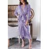 imageBTFBM Maxi Dresses for Women Fall 2025 Long Sleeve Lapel Neck Button Down Elegant Satin Belted Ruched Summer Shirt DressPurple
