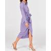 imageBTFBM Maxi Dresses for Women Fall 2025 Long Sleeve Lapel Neck Button Down Elegant Satin Belted Ruched Summer Shirt DressPurple