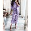 imageBTFBM Maxi Dresses for Women Fall 2025 Long Sleeve Lapel Neck Button Down Elegant Satin Belted Ruched Summer Shirt DressPurple